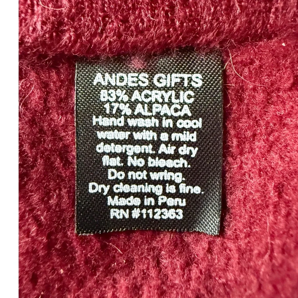 NWT Hand Knit Alpaca Blend Fleece Lined Ear Warmer Burgundy Embroidered Floral